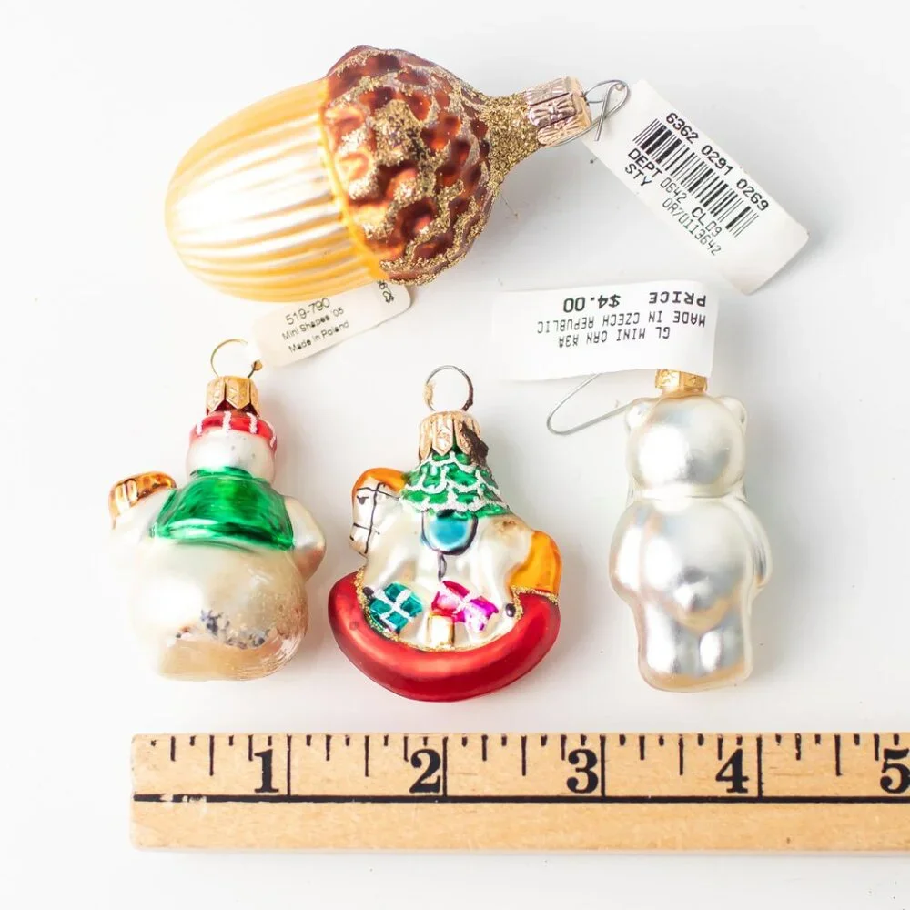 Vintage Crate & Barrel Mercury Glass Christmas Tree Ornaments with Tags